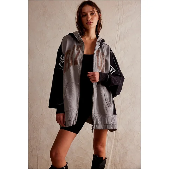 We The Free Free People Retro Remade Hoodie Washed Black Nwt - Picture 2 of 10